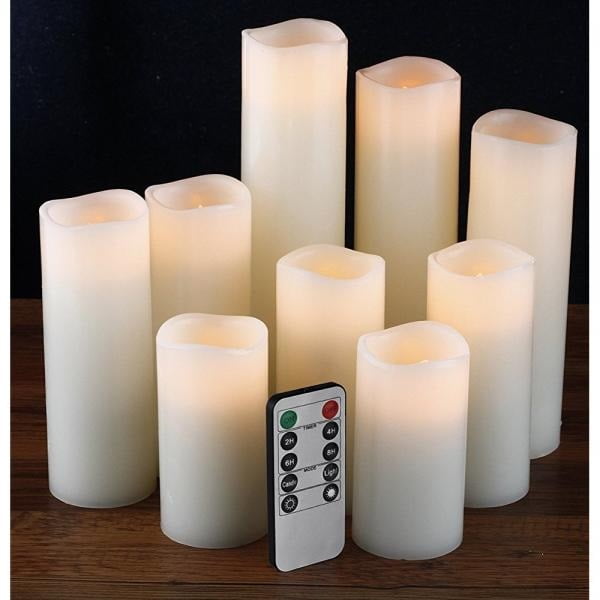 LED Real Wax Electric Unscented Candle Lights with Remote Control Set of 3 Large Pillar Fake Candles for Wedding Party Outdoor Votive Diwali Garden Flameless Battery Operated Flickering Candles